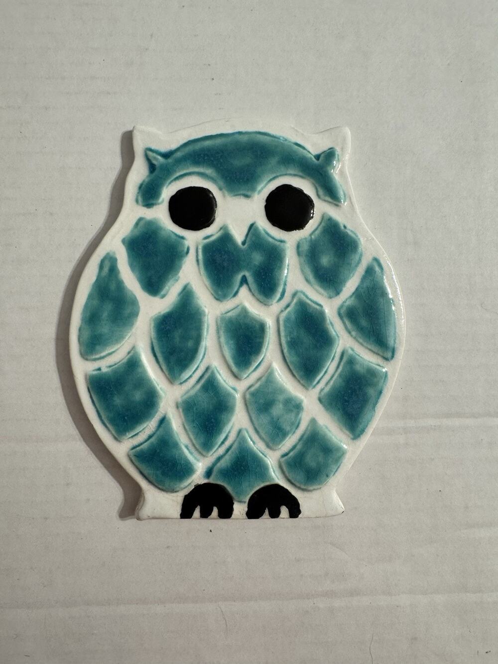 Small Teal Blue Owl Ceramic Plate Decor Handmade